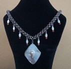 goldstone and seashell chainmaille necklace